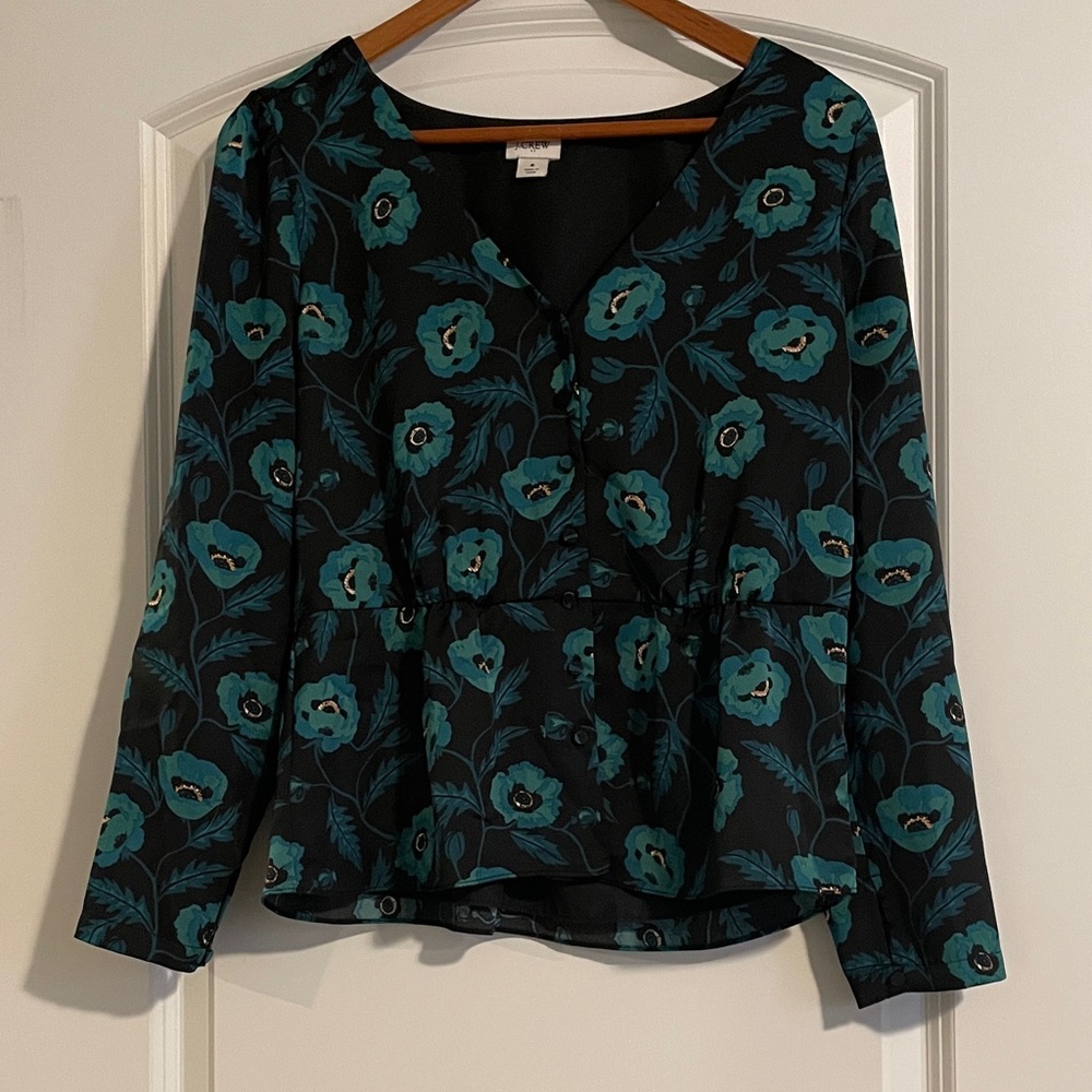 3/$15 or 5/$20 J. Crew Black Blouse with Teal Floral Print